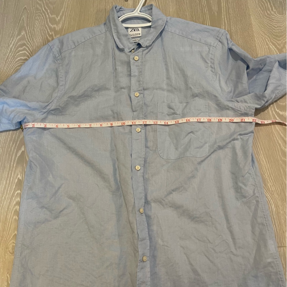 Zara Men’s Linen Button Down Shirt, Light Blue size Large - Picture 7 of 13